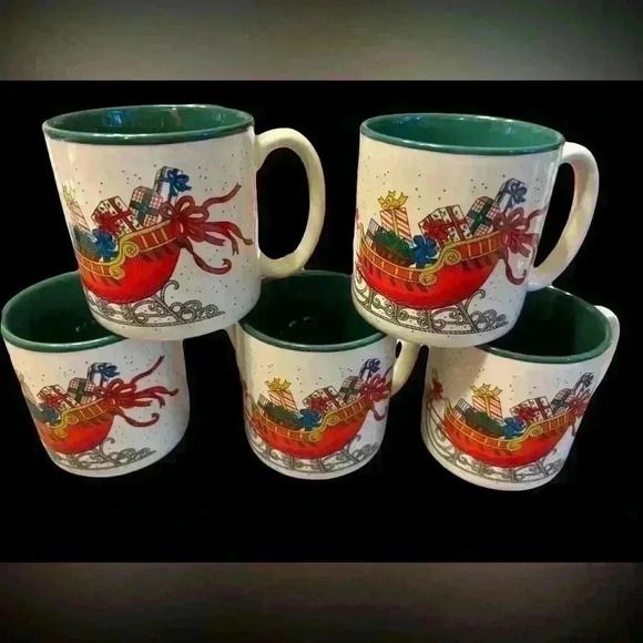 Holiday Mug Potpourri Press Christmas 5 Pc Set Coffee Cup Vintage 1987 - Picture 1 of 3